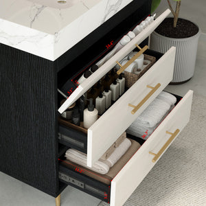 Modern Free-Standing Bathroom Vanity with Ceramic Vessel Sink & Durable Sintered Stone Top