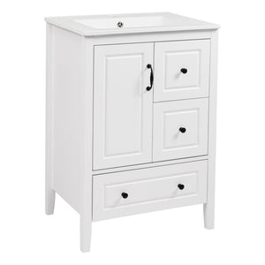 Retro Bathroom Vanity With Sink, Soft Closing Cabinet & Drawers