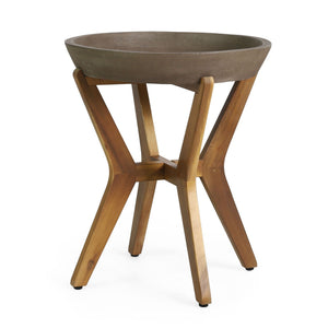 Yukon Contemporary Side Table with Lightweight Concrete Top and Acacia Wood Frame - Gray