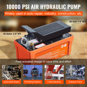 Air Hydraulic Pump with 10,000 PSI Capacity and 1/2 Gal Reservoir