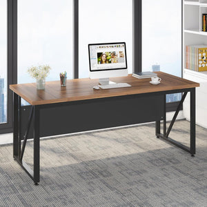 L-Shaped Executive Desk With Mobile File Cabinet, Large Home Office Workstation With Drawers And Shelves - Brown / Black