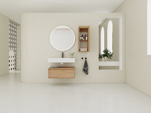 30-Inch Wall-Mounted Bathroom Vanity with Resin Sink and Side Cabinet