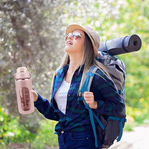 34Oz Glass Water Bottle Sports Water Bottle Motivational Water Bottle Water Intake Tracker Bottle with Straw Time Marker Silicone Sleeve Handle for Gy