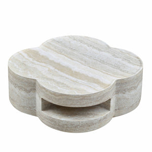 Clover Round Coffee Table With Open Storage - Marble