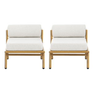 La Fiora Outdoor Patio Iron Club Chair (Set of 2) - Off White / Teak
