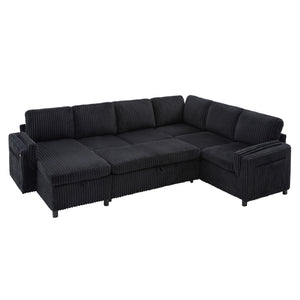 Convertible U-Shaped Sectional Sofa Bed With USB Ports And Storage