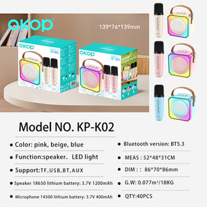KP-K02 Best-Selling Portable Bluetooth Speaker With Wireless Karaoke Microphone Home Outdoor Use RGB Ambient Lighting In Stock