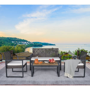 4 Piece Patio Furniture Set With Acacia Wood Table Top And Cushions