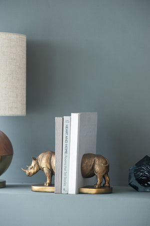 Set of 2 Rhino Bronze Bookends