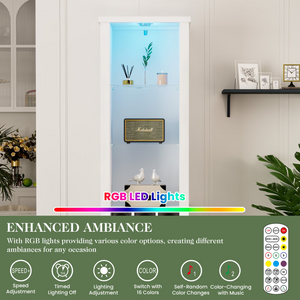 75'' Tall Storage Cabinet with LED Light, Farmhouse Style
