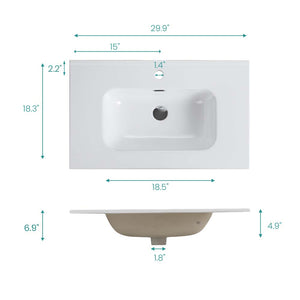 Glossy White Ceramic Integrated Basin