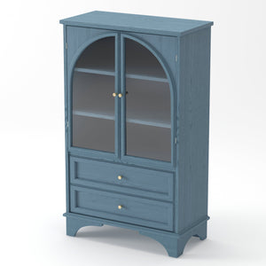 52.17"H Glass Door Display Case Storage Cabinet with 2 Drawers and Adjustable Shelf