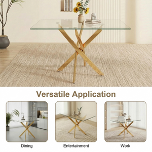 Rectangular Glass Dining Table with Gold-Plated Legs