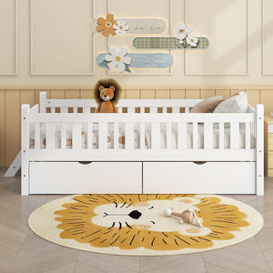 Platform Bed With Guardrail And 2 Drawers