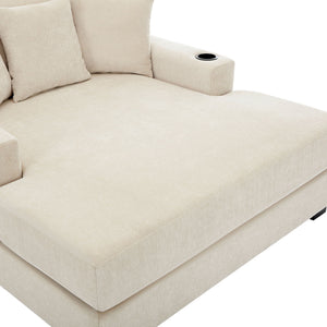 Oversized Chaise Lounger Modern Style Sofa Couch With Pillows, Charge Station & Cup Holders