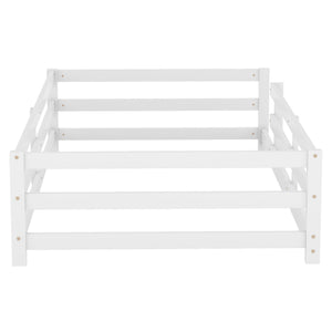 Twin Size Montessori Floor Bed With Fence - White