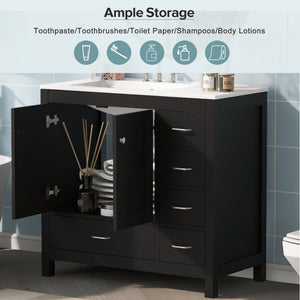 36" Black Bathroom Vanity with Ceramic Sink Combo