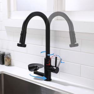 3 In 1 Kitchen Faucet With Press Type Glass Rinser, High Arc Pull Down Sprayer