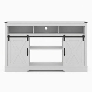 Farmhouse TV Stand With Sliding Barn Doors & Adjustable Storage
