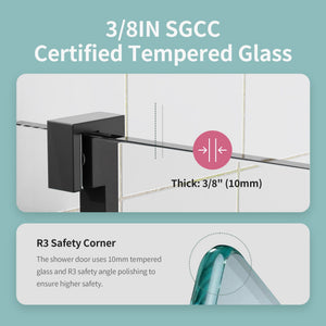 Frameless Sliding Shower Door With Soft- Close, 3 / 8" Tempered Glass