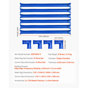 26 Gauge 6-Pack 4ft Single Chamber Pool Cover Water Bags with 4 Corner Water Tubes