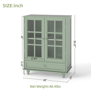 Minimalist Buffet Cabinet With Double Glass Doors And Drawer