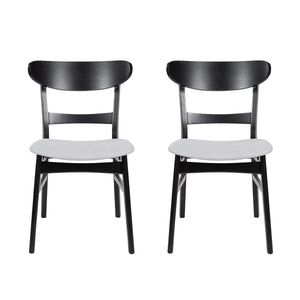 Set of 2 Mid-Century Dining Chairs - Upholstered Seat, Rubberwood Legs