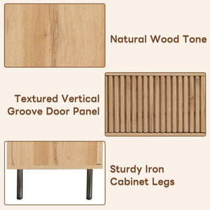 78" TV Stand For TVs Up To 85" With Closed Storage, Living Room Entertainment Center - Natural Wood