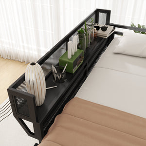Full Size Loft Bed with Ladder and Storage Shelves