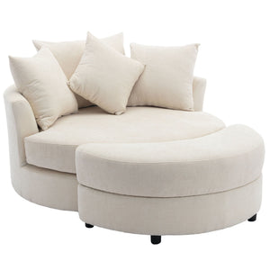 360° Swivel Accent Barrel Chair With Storage Ottoman & 4 Pillows, Modern Leisure Chair Round Accent For Living Room