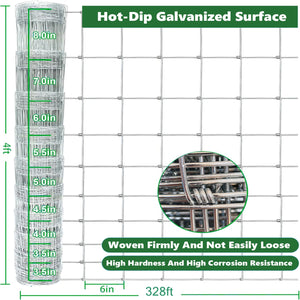 Farm Fence 4ft x 328ft 14-Gauge Heavy Zinc Coating Cattle Fence