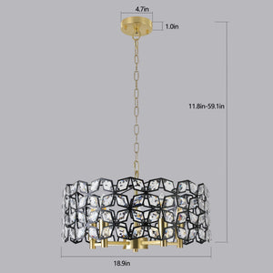 19" Geometric Crystal and Black Gold Round Pendant Chandelier