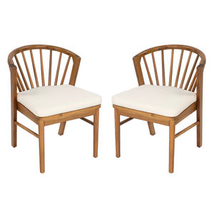 Outdoor Dining Chairs Set of 2, Acacia Wood Patio Chairs with Cushions