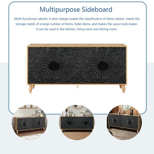 Black Carved Symmetrical Design Door And Wood Coloured Frame TV Stand
