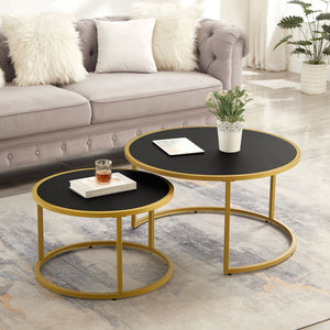 Modern Faux Leather Nesting Round Coffee Table Set of 2