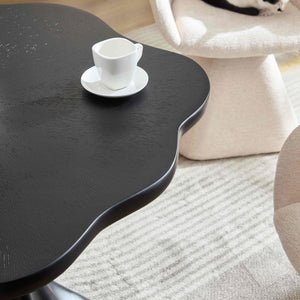 Sculptural Round Dining Table Petal Shape Root Texture For Dining Room - Black