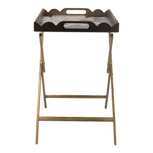 23.5x15.5x24 Brown MDF Tray Table with White Swan Motif and Iron Base