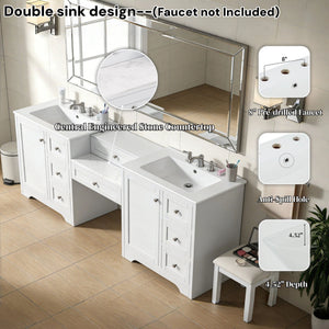 Double Sink Bathroom Vanity With Countertop, 2 Ceramic Sinks, 6 Drawers
