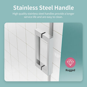 Frameless Sliding Shower Door With Soft- Close, 3 / 8" Tempered Glass