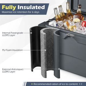 45 Quart Portable Hard Cooler Insulated Ice Chest Keeps Cool for up to 6 Days