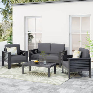 Acacia Wood Loveseat And Coffee Table Set With Cushions