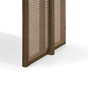 Walnut-Colored Rubber Wood Dining Table with Rattan Accents