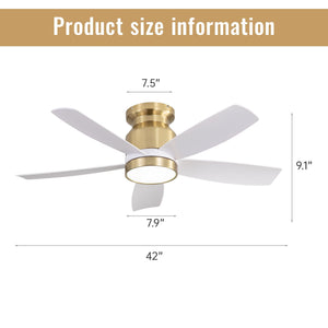 Flush Mount Ceiling Fan with LED Light and Remote Control