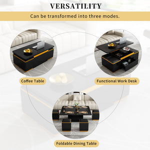 Lift Top Coffee Table With 4 Storage Stools