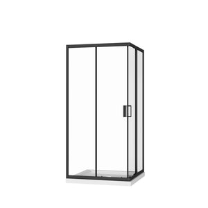 Corner Shower Enclosure, Frameless Pivot Door - Matte Black