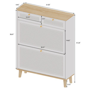 Modern Freestanding Shoe Cabinet With Flip Up Doors And Drawers, Compact Design For Entryway - White Natural