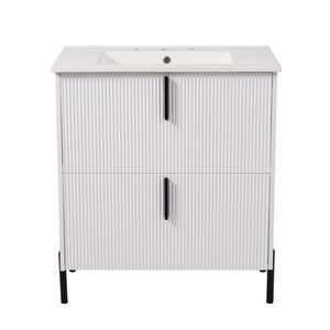 Bathroom Vanity With Ceramic Sink, Fluted Design