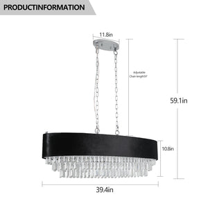 39' Modern Crystal Chandelier with Black Imitation Velvet Shade