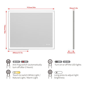 LED Bathroom Vanity Mirror Wall Mounted Adjustable / Warm / Natural Lights Anti-Fog Touch Switch With Memory Modern Smart Large Bathroom Mirrors