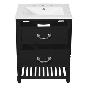 Wave Design Bathroom Vanity With Sink, 2 Drawers And Open Shelf